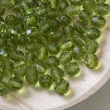 6mm Olivine Czech Glass Fire Polished Beads - Pack of 20