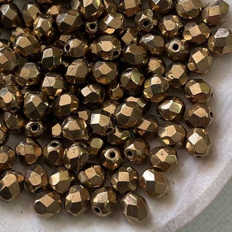 6mm Bronze Czech Glass Fire-Polished Beads - Pack of 20