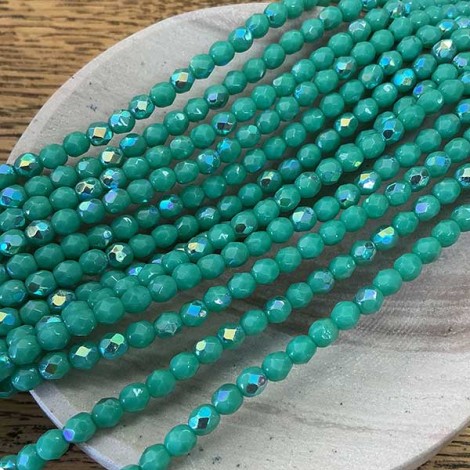 4mm Czech Firepolish Beads - Turquoise AB - Pack of 50 4mm Czech Firepolish Beads - Turquoise AB - Pack of 50