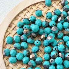 6mm Czech Firepolish Beads - Matte Apollo Turquoise - Pack of 20