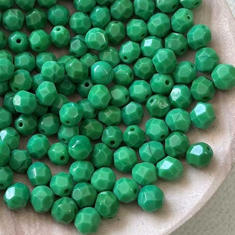6mm Czech Firepolish Beads - Opaque Green - Pack of 20