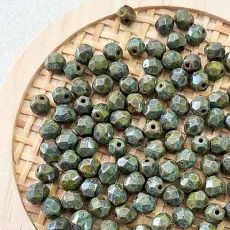 6mm Czech Firepolish Round Beads - Picasso Opaque Olive - Pack of 20