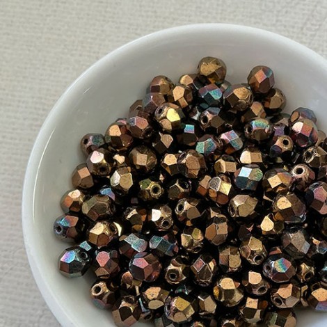 6mm Czech Firepolish Beads - Jet-Bronze Vega - Pack of 20