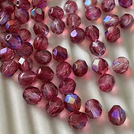 6mm Czech Firepolish Glass Beads - Coated Violet AB - Pack of 20