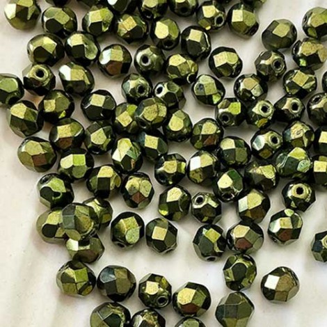 6mm Czech Fire Polish Glass Beads - Metallic Green - Pack of 20 6mm Czech Fire Polish Glass Beads - Metallic Green - Pack of 20