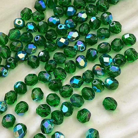 6mm Czech Firepolish Round Beads - Emerald AB - Pack of 20