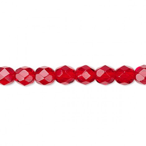 6mm Ruby Red Czech Glass Fire Polished Beads - Pack of 20