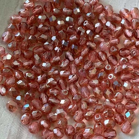 4mm Czech Firepolish Beads - Bright Milky Pink Celsian - Pack of 50