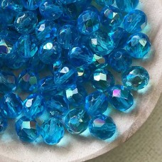8mm Czech Fire Polish Beads - Aqua AB  - Pack of 20