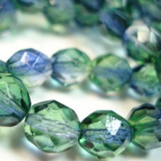 8mm Czech Firepolish Beads - Blueberry/Green Tea - Pack of 20