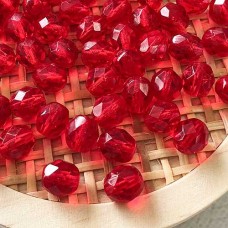 8mm Siam Ruby Czech Fire Polished Round Beads - Pack of 20
