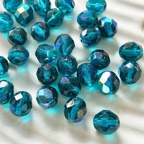 8mm Czech Fire Polish Beads - Teal AB - Pack of 10 8mm Czech Fire Polish Beads - Teal AB - Pack of 10