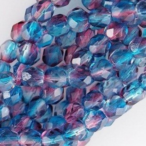 8mm Czech Firepolish Beads - Dual Coated Aqua Fuchsia - Pack of 24