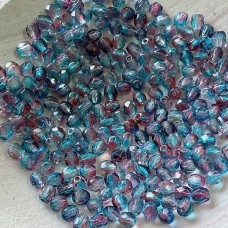 4mm Czech Firepolish Beads - Coated Aqua/Fuchsia - Pack of 50