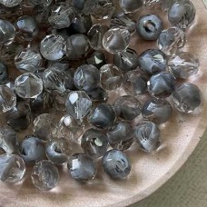 8mm Czech Firepolish Round Beads - Crystal/Grey  - Pack of 20
