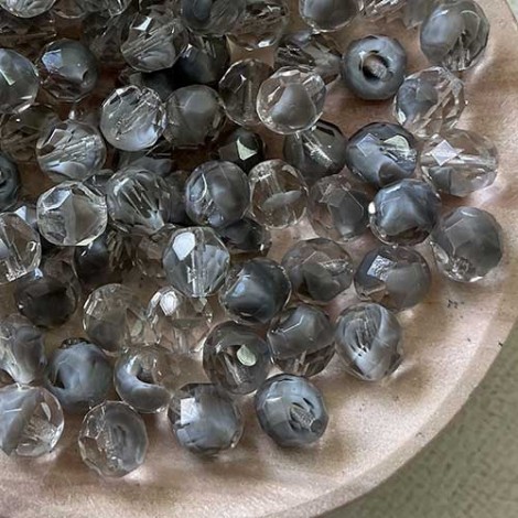 8mm Czech Firepolish Round Beads - Crystal/Grey - Pack of 20 8mm Czech Firepolish Round Beads - Crystal/Grey - Pack of 20