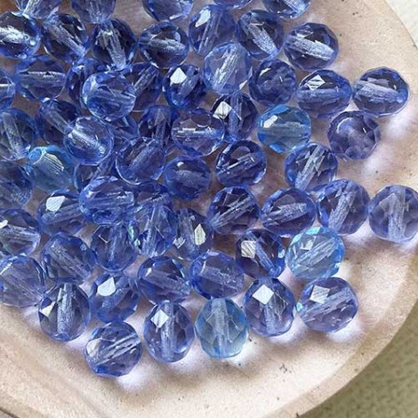 8mm Czech Firepolish Beads - Medium Sapphire - Pack of 20