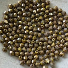 4mm Czech Firepolish Beads - Opaque Yellow Bronze Picasso- Pack of 50