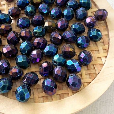 8mm Blue Iris Czech Fire Polished Round Beads - Pack of 20 8mm Blue Iris Czech Fire Polished Round Beads - Pack of 20