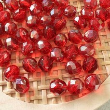 8mm Siam Ruby Celsian Czech Firepolish Round Beads - Pack of 20