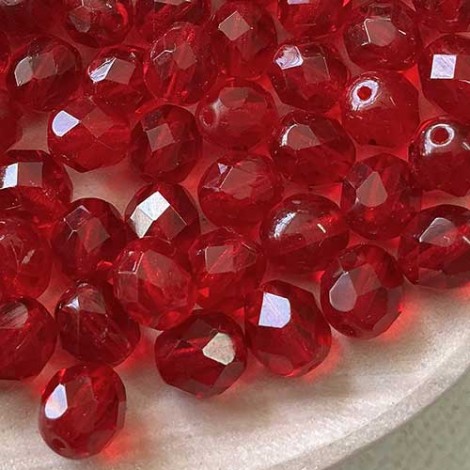 8mm Czech Firepolish Beads - Ruby - Pack of 20
