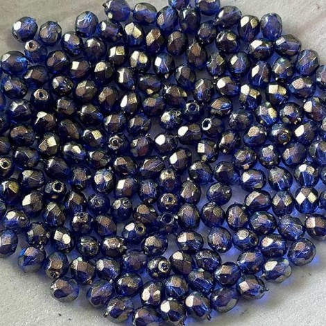 4mm Czech Firepolish Beads - Halo Ultramarine - Pack of 50