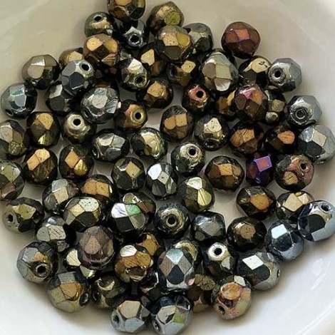 6mm Brown Iris Czech Glass Fire-Polished Beads - Pack of 20