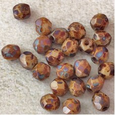 4mm Czech Firepolish Beads - Light Beige Picasso - Pack of 50