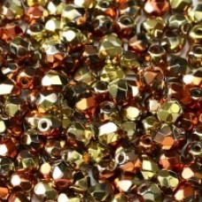 6mm Czech Firepolish Beads - Jet California Gold Rush