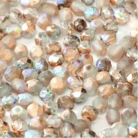4mm Czech Firepolish Beads - Etched Copper Rainbow - Pack of 50