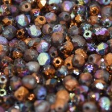4mm Czech Firepolish Beads - Etched Glittery Bronze
