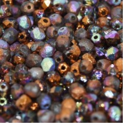 4mm Czech Firepolish Beads - Etched Glittery Bronze - Pack of 50
