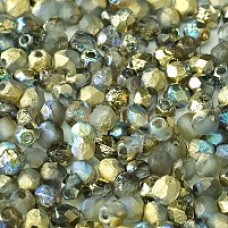 4mm Czech Firepolish Beads - Etched Golden Rainbow - Pack of 50