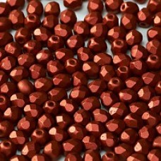 4mm Czech Firepolish Beads - Metallic Lava Red