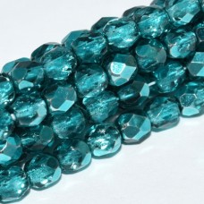 6mm Czech Firepolish Beads - Crystal Marine Metallic Ice