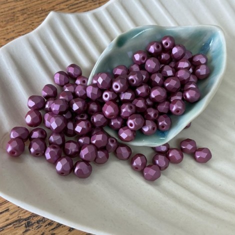 6mm Czech Firepolish Beads - Pastel Burgundy - Pack of 20