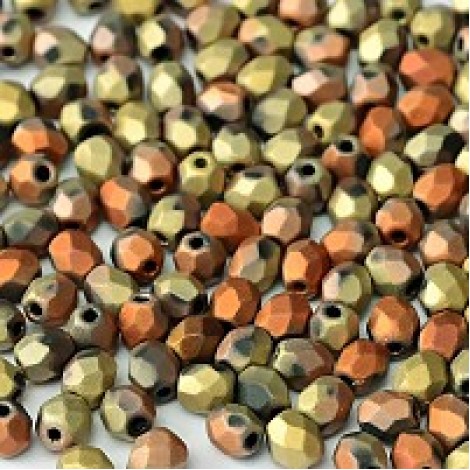 6mm Czech Firepolish Glass Beads - Jet California Gold Rush Matte - Pack of 20