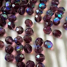 6mm Czech Firepolish Beads - Mid Amethyst AB - Pack of 20