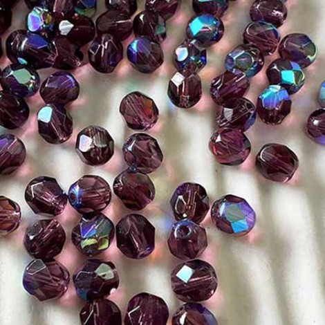 6mm Czech Firepolish Beads - Mid Amethyst AB - Pack of 20