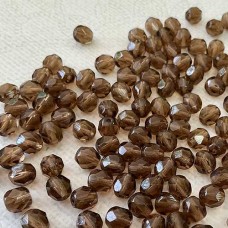 6mm Czech Firepolish Round Beads - Smoky Topaz - Pack of 20