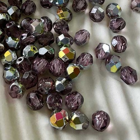 6mm Czech Firepolish Beads - Vitrail Mid-Amethyst - Pack of 20