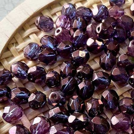 6mm Czech Firepolish Beads - Lumi Amethyst - Pack of 20