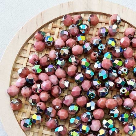 6mm Czech Firepolish Beads - Vitrail Opaque Pink - Pack of 20