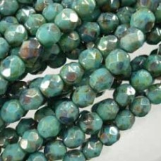 6mm Czech Firepolish Beads - Turquoise Bronze Picasso