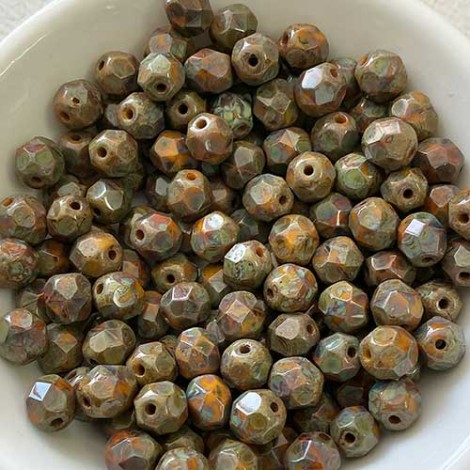 6mm Czech Firepolish Round Beads - Goldenrod-Picasso - Pack of 20