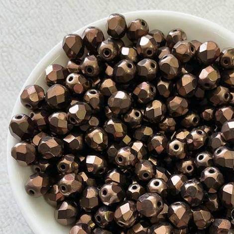6mm Czech Firepolish Round Beads - Dark Bronze - Pack of 20