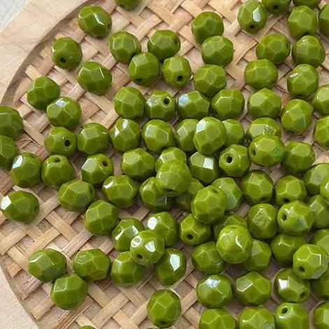 6mm Czech Firepolish Beads - Opaque Olive - Pack of 20