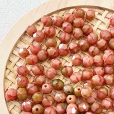 6mm Czech Fire Polish Glass Beads - Pink Coral/Olivine - Pack of 20