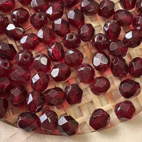 6mm Dark Garnet Czeh Fire Polish Round Beads - Pack of 20