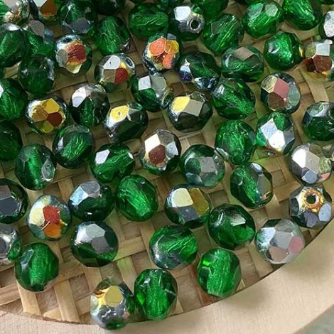 6mm Czech Firepolish Beads - Emerald Marea - Pack of 20 6mm Czech Firepolish Beads - Emerald Marea - Pack of 20